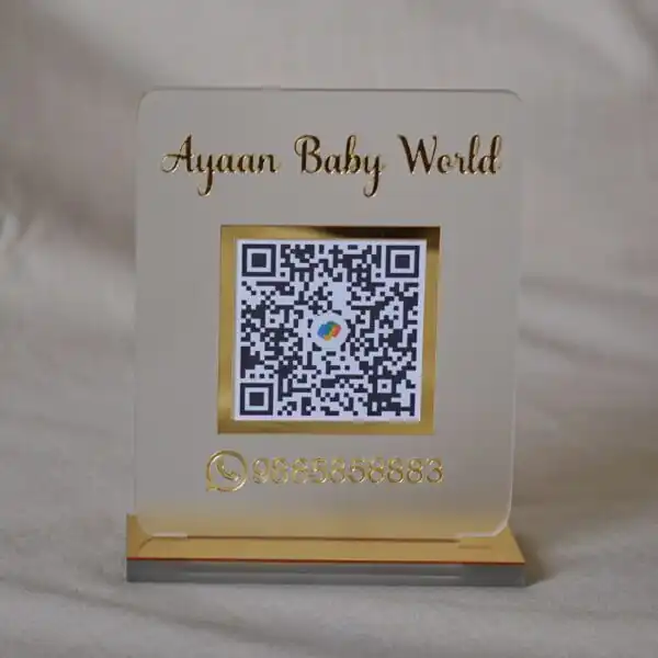 compact qr scan stand made from matte and gold acrylic sheet