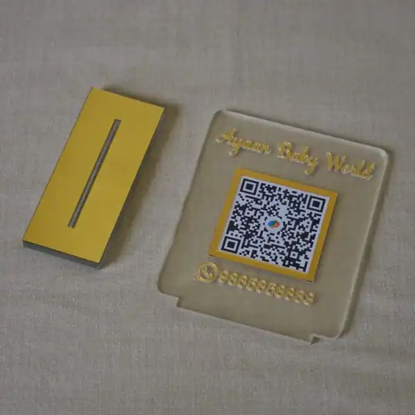 compact qr scan stand made from matte and gold acrylic sheet