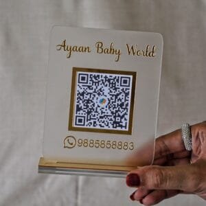 compact qr scan stand made from matte and gold acrylic sheet