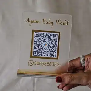 compact qr scan stand made from matte and gold acrylic sheet