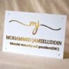 Nameplate with Initials Logo and name in golden color, rectangle shaped nameplate