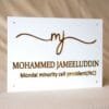 Nameplate with Initials Logo and name in golden color, rectangle shaped nameplate