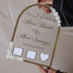 acrylic nikkah thumb plate in silver color with floral embellishments