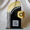 single qr scan stand for social media in black and gold