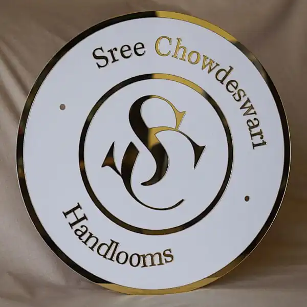 acrylic business logo signage in gold and white