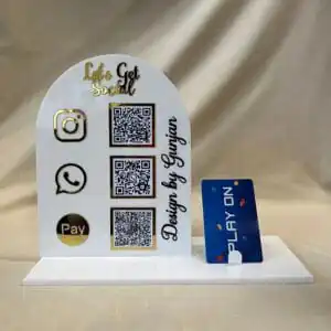 social media scanner stand with card holder