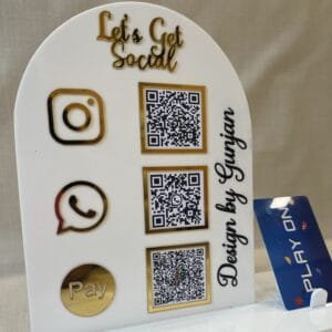 social media scanner stand with card holder