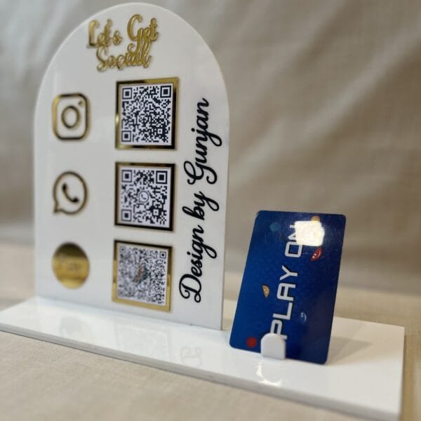 social media scanner stand with card holder