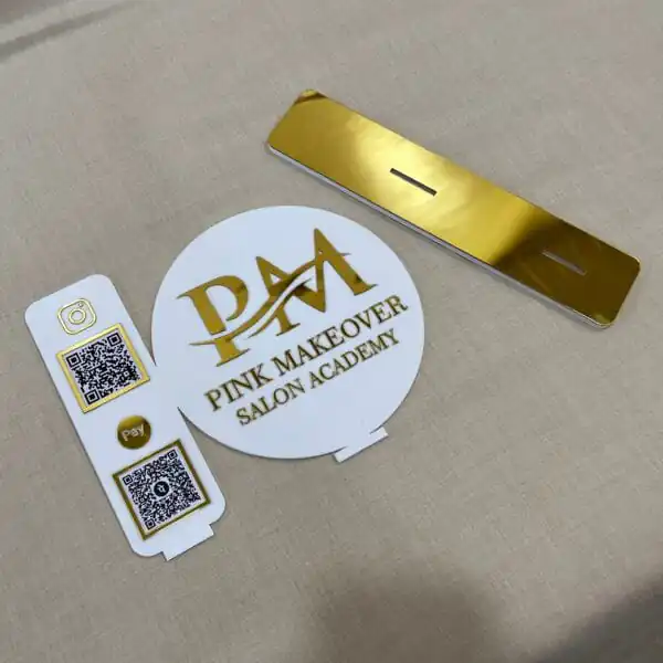 qr code scanner stand for shops in white and golden color