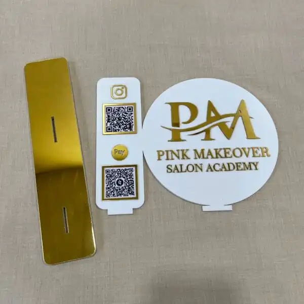 qr code scanner stand for shops in white and golden color