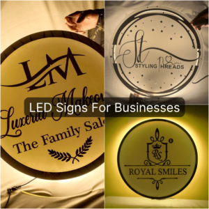 collage of led signs for businesses