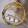 round nikah thumb plate for wedding ceremony made using golden and transparent acrylic sheets, the size of this product is 10 by 10 inches