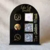 qr code display stand in black and golden for business fully customizable, 5 by 7 inches, payment and social media gateway.