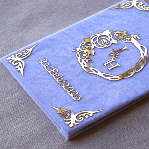 Elegant white and golden customized Nikah Nama booklet crafted from durable acrylic and MDF, perfect for your Nikah ceremony.