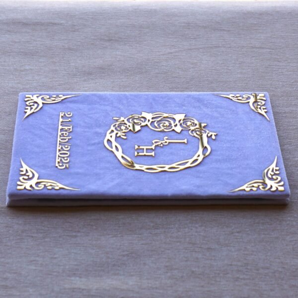 Elegant white and golden customized Nikah Nama booklet crafted from durable acrylic and MDF, perfect for your Nikah ceremony.