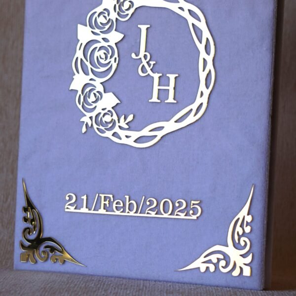 Elegant white and golden customized Nikah Nama booklet crafted from durable acrylic and MDF, perfect for your Nikah ceremony.