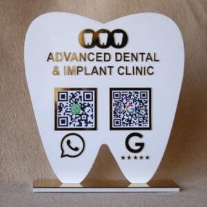 QR stand for dentist with 2 qr codes option and clinic name