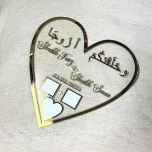 Heart Shaped Nikah Thumb Board for Weddings made using silver acrylic sheet