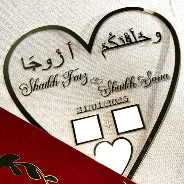 IMG_0801 Heart Shaped Nikah Thumb Board for Weddings made using silver acrylic sheet