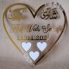 heart shape nikah thumb in golden color with floral embellishments. The size of this nikah thumb board is 12 by 12 inches. This can be used to add a special moment to the wedding, and it can also be kept as a wedding keepsake.
