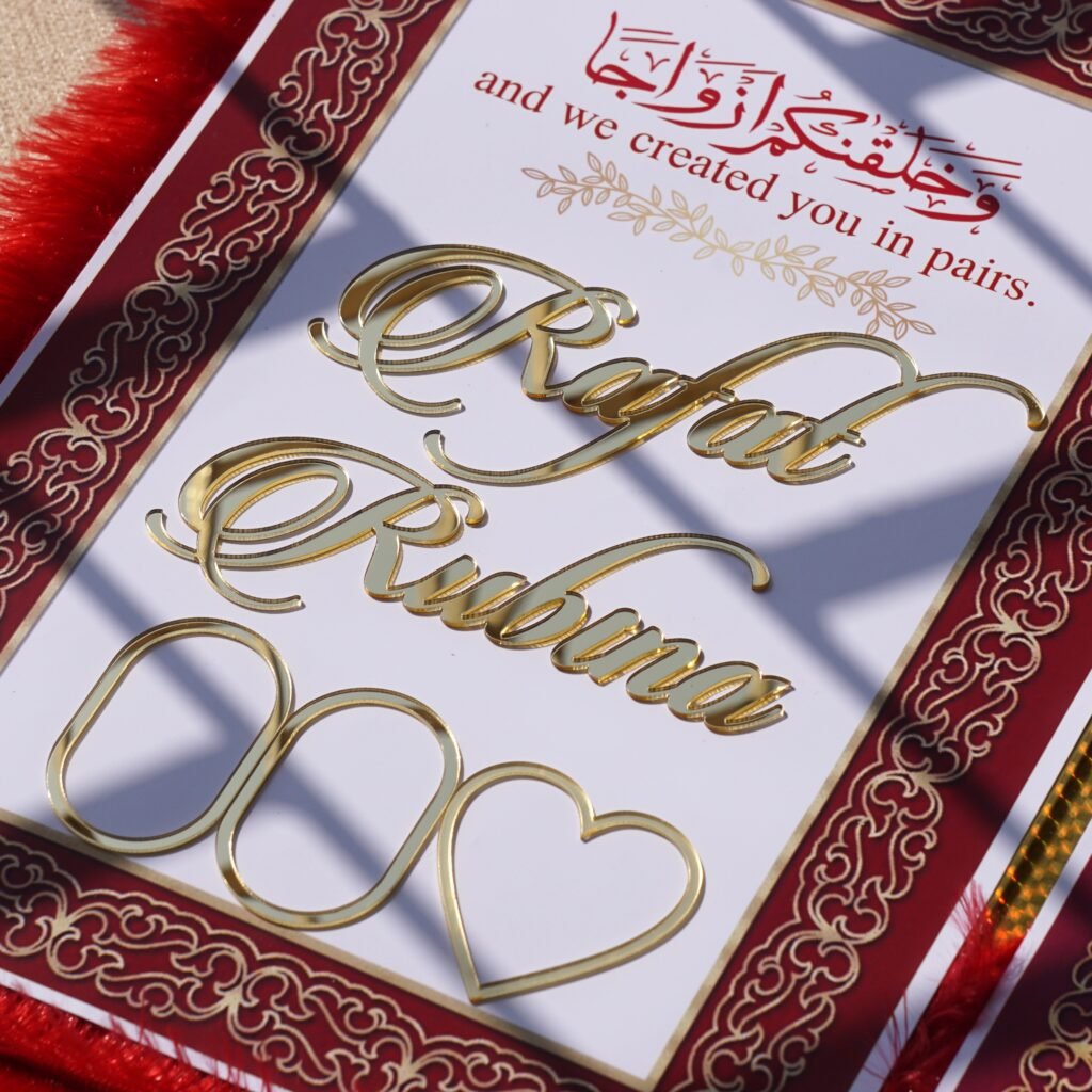 A red fur–clad nikah nama booklet with an acrylic cover and MDF backing, opened to blank pages for the bride’s and groom’s thumbprints and signatures as a lasting wedding keepsake