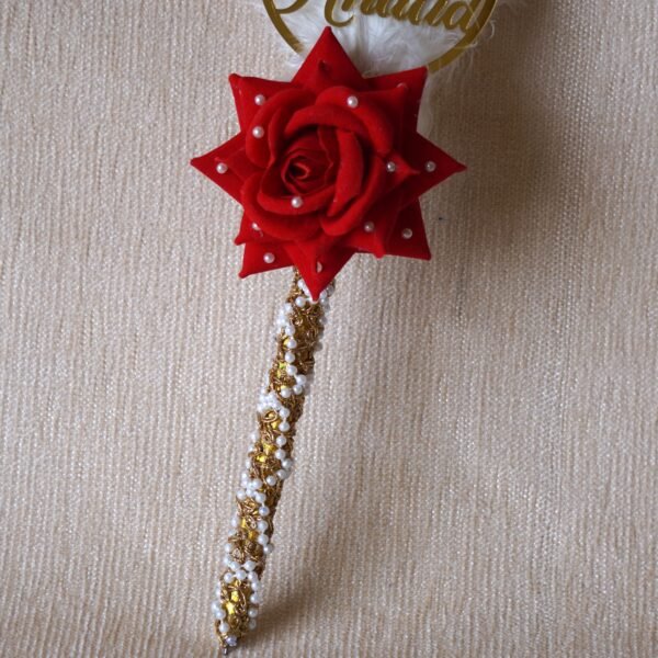 DSC07960 "Customizable Nikah pen adorned with feathers, decorative lace, a rose, and a personalized acrylic name cutout—ideal for signing the Nikah Nama.