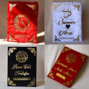 nikah nama booklet collage photo made using mdf, acrylic and velvet.