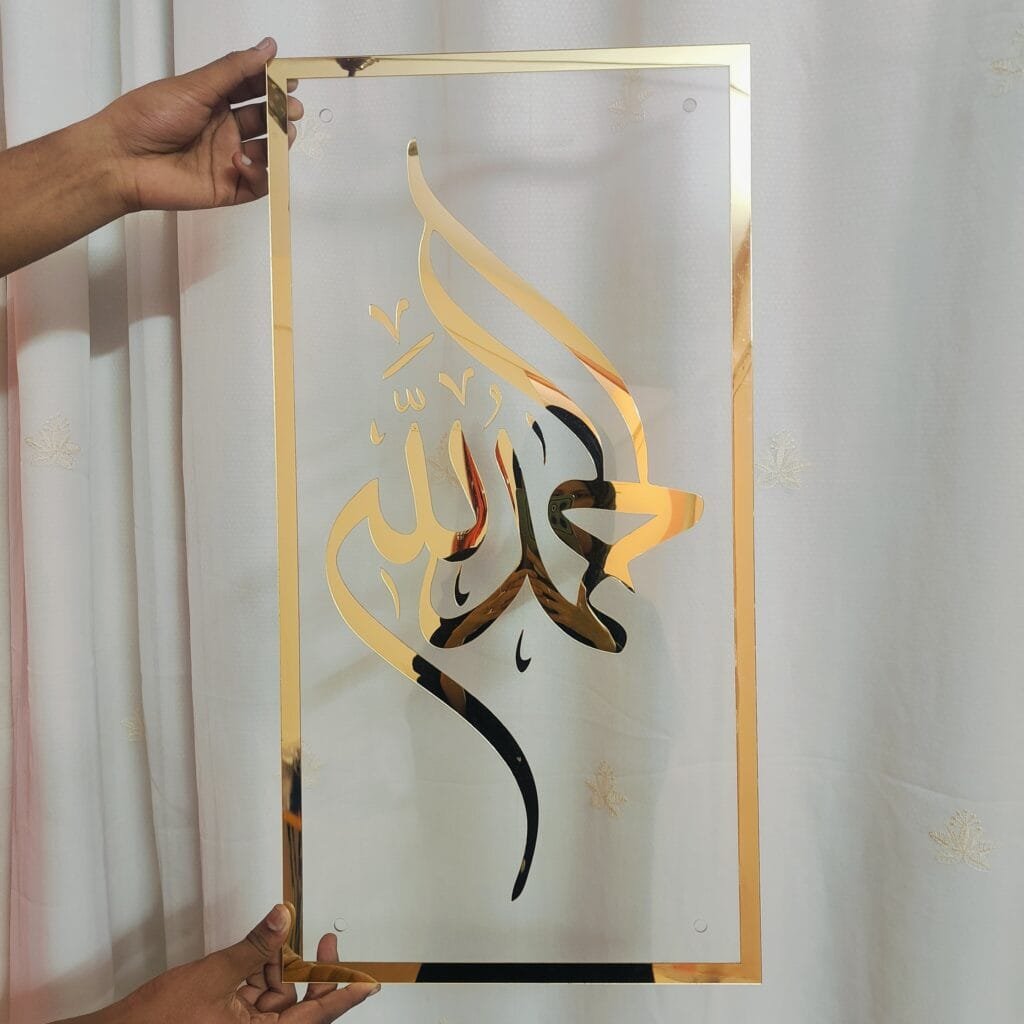 acrylic frame made using golden and transparent. 